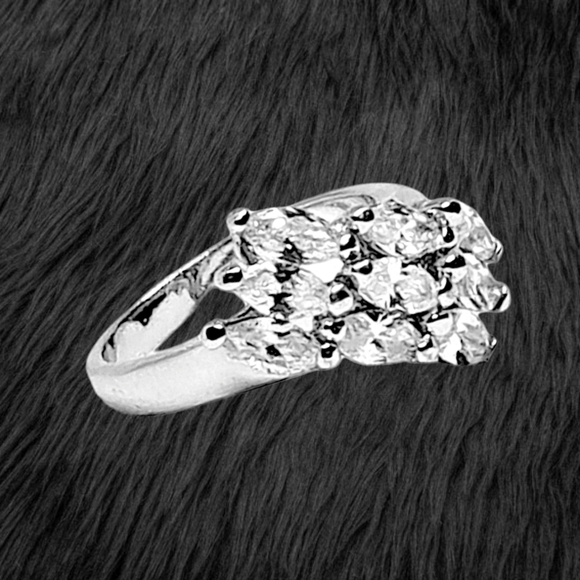 .Triple Row of Brilliant Cut CZ Stones Sterling Silver Ring - Picture 2 of 7